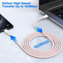 NÖRDIC 2m USB 2.0 USB-C til C-kabel til iPhone 15/15 Pro/15 Plus/15 Pro Max 3A 480Mbps 60W pink