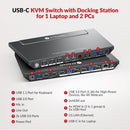 AV Access iDock B30 Dockingstation og KVM-switch 3 til 2, Dual 4K Monitor til laptop + 2st Desktop-PC'er, 4K@60Hz, 5xUSB-A, 1G Ethernet, 65W opladning til laptop, Lyd/Mikrofon, EDID