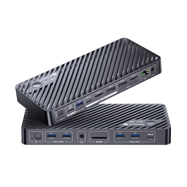 AV Access iDock B10 USB-C KVM-Switch Dockningsstation 2 til 2 for 1 Bærbar & 1 Stationær, 8K@60Hz Dobbelt Skærm, 100W Opladning, USB 3.2, 1G Ethernet