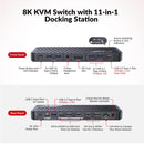 AV Access iDock B10 USB-C KVM-Switch Dockningsstation 2 til 2 for 1 Bærbar & 1 Stationær, 8K@60Hz Dobbelt Skærm, 100W Opladning, USB 3.2, 1G Ethernet