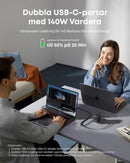 Anker 140W USB-C 4-Port Multi-Devices GaN-oplader, Touch Control, kompatibel med MacBook, iPhone 17/16/15, Samsung, Pixel og flere