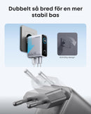Anker Oplader 100W USB-C Ultra-kompakt 3-ports GaN-hurtigoplader til stikkontakt med smart display og touchstyring