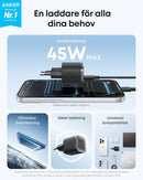 Anker Nano 45W USB-C Hurtigoplader til iPhone, MacBook, iPad, Samsung Galaxy inkl. 1,8 m kabel