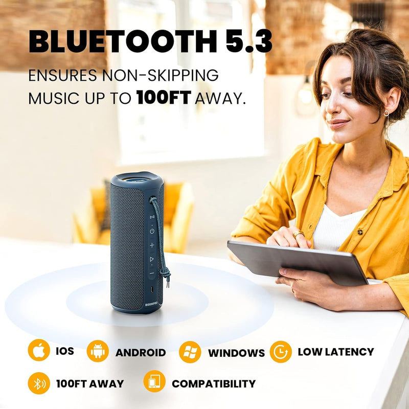 Bluetooth-højttaler 36W bærbar højttaler med stereolydbase, Bluetooth 5.3 trådløs IP7x vandtæt højttaler Blå