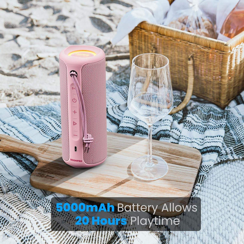 Bluetooth-højttaler 36W bærbar højttaler med stereolydbase, Bluetooth 5.3 trådløs IP7x vandtæt højttaler Pink