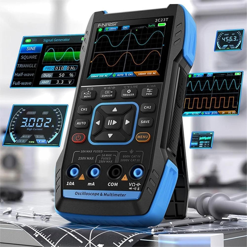 FNIRSI 2C53TH 3 i 1 oscilloskop, multimeter og signalgenerator 2,8" LCD-skærm for perfekt billedkvalitet