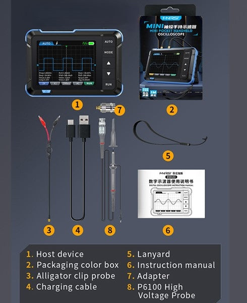 FNIRSI DSO153 2 i 1 mini oscilloskop og signalgenerator, 2,8" skærm, 5MS/s 1MHz