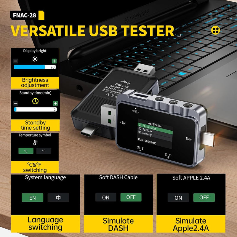 FNIRSI FNAC-28 USB-tester til præcis strøm- og spændingsmåling