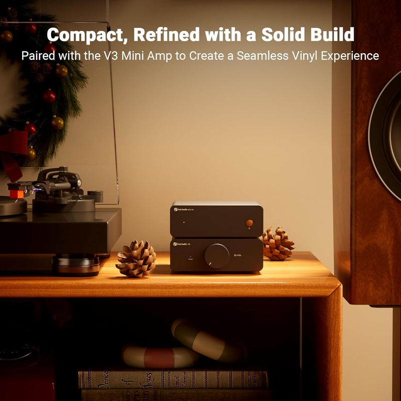 Fosi Audio Box X5 Mini Forforstærker Hjemmeaudio til MM & MC Pickups, Aktive Højttalere, 4-niveau Justerbar Gain 38/48/56/66 dB med RCA