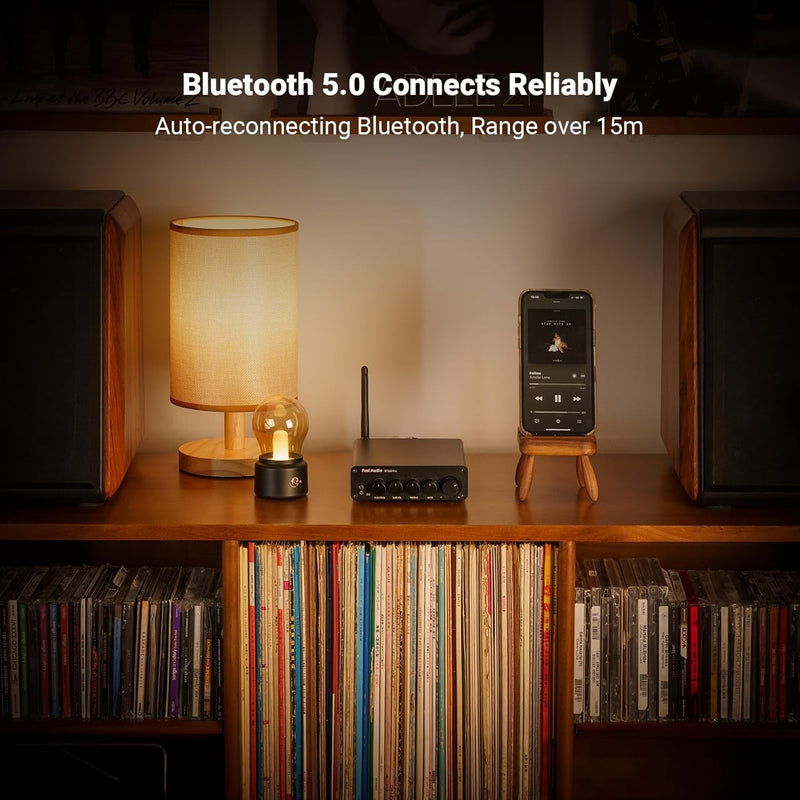 Fosi Audio Hi-Fi Bluetooth 5.0 Stereo Audio Receiver Forstærker 2.1 Channel Mini Class D Integreret Amp 2X165W