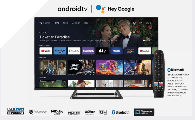 Google og Android Certificeret HD Smart TV 32 tommer 12V DC 100-240V til bådcampingvogn autocamper DVB-T2 DVB-S2 VESA 200x100 PALCO 32SMART