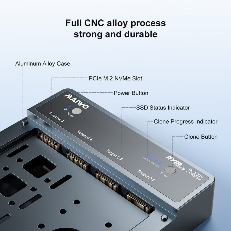 Maiwo 4-slot M.2 NVMe SSD dockingstation med kloningsfunktion, USB 4.0 Type-C 40Gbps