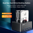 Maiwo K3082H USB 3.1 GEN1 5Gbps dockingstation 2st 2,5-3,5 SATA-harddisk SSD 2x16TB med understøttelse af UASP 3xUSB3.1 hub