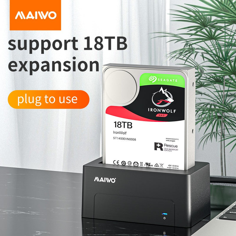 Maiwo K308 USB 3.1 GEN1 5Gbps Docking Station for 1. 2,5 / 3,5 "SATA-harddisk / SSD op til 14TB med understøttelse af UASP
