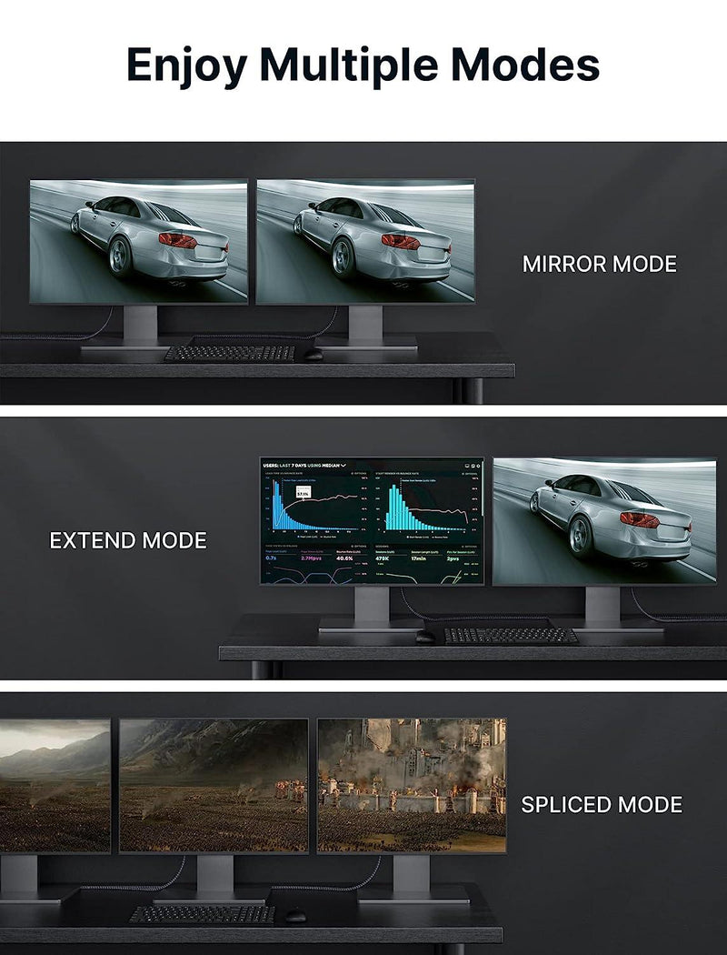 NORDIC CERTIFICEREDE KABLER 1m nylon flettet Displayportkabel 1,4 UHD 8K60Hz 4K144Hz HBR3 32,4Gbps 10-bit HDR