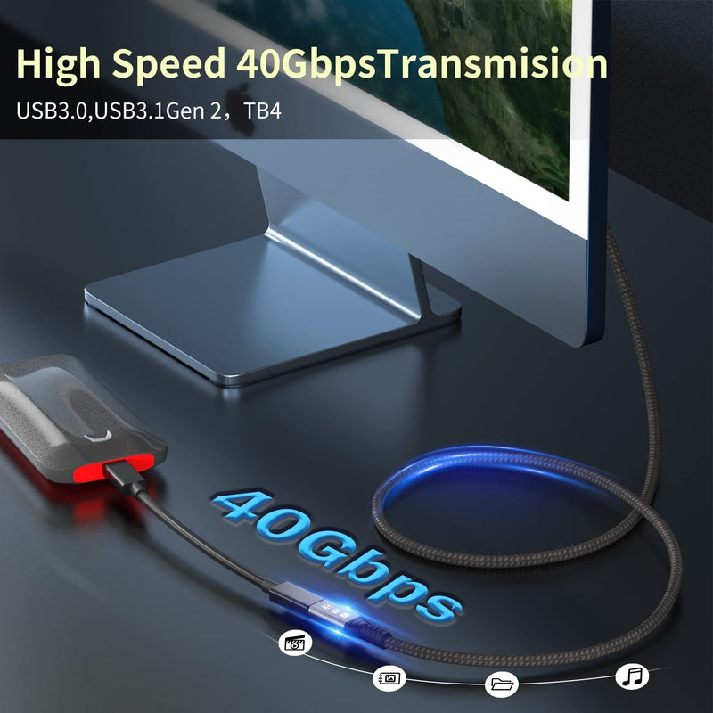 NÖRDIC 0,5m Thunderbolt 4 forlængerkabel, USB-C han til hun, 240W hurtig opladning, 40Gbps, 8K 60Hz