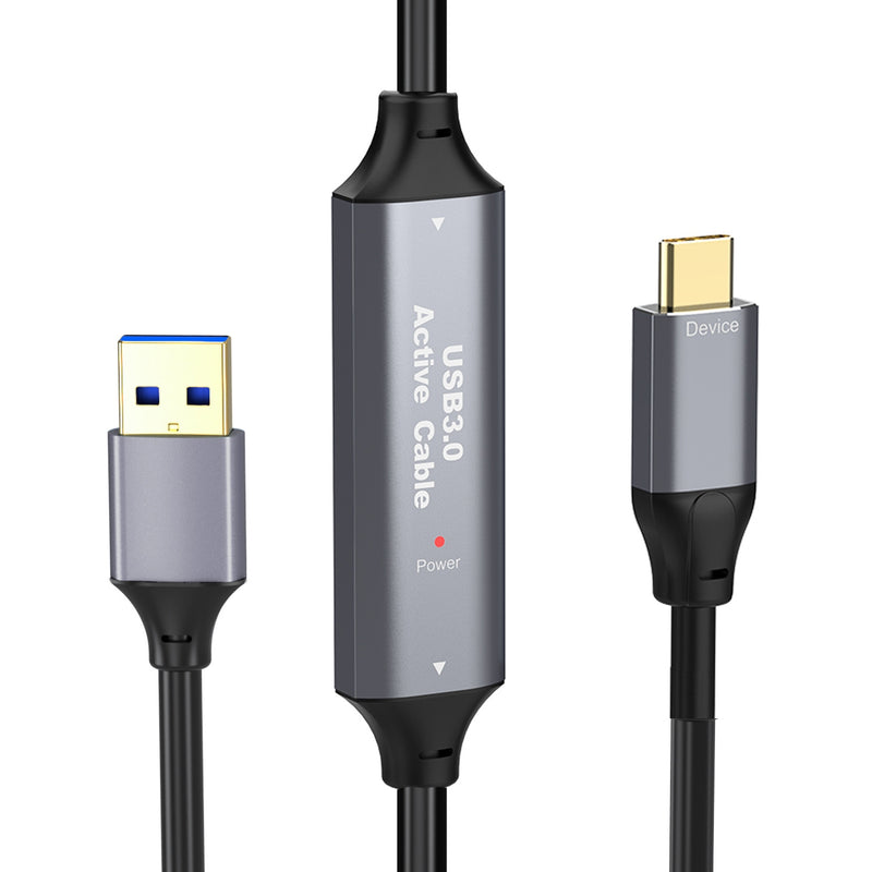 NÖRDIC 10m Aktiv USB 3.0 A til C Kabel, 5Gbps Super Speed USB-kabel Kompatibel med VR, Kamera, Dockingstation og mere