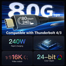 NÖRDIC 1,5m Thunderbolt 5 kabel 80Gbps dataoverførsel 240W opladning 120Gbps båndbredde 16K60Hz 8K60Hz 4K540Hz
