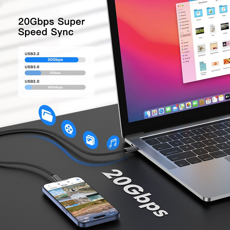 NÖRDIC 1,5 m USB 3.2 Gen 2 USB-C til C nylon flettet kabel PD3.1 240W 20G 4K60Hz grå