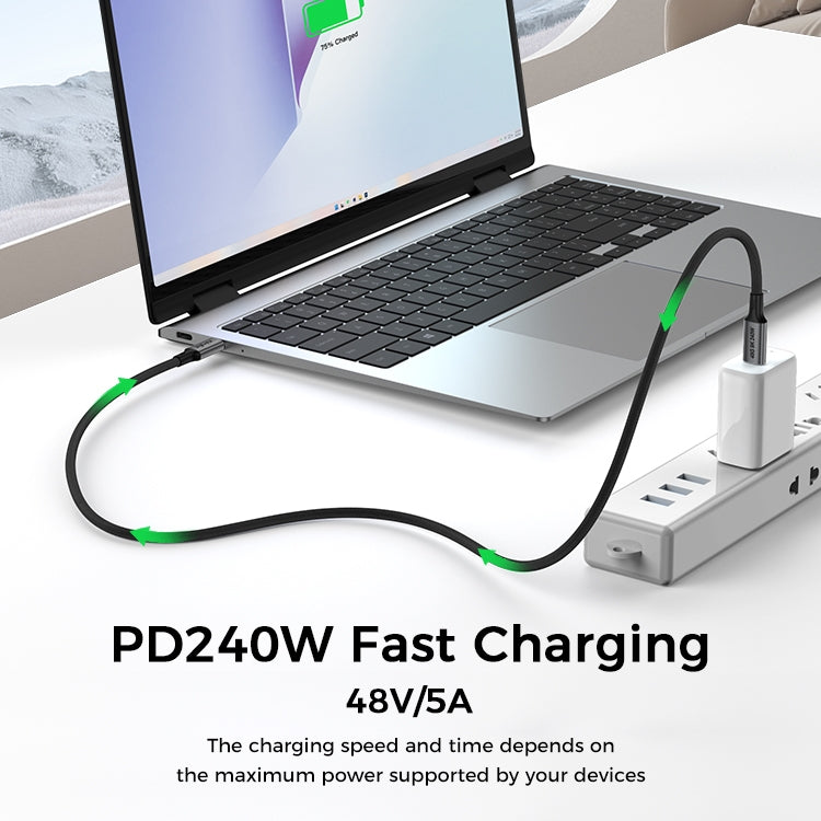 NÖRDIC 1,5 m USB4 USB-C til C nylon flettet kabel PD3.1 240W 40G 8K60Hz 4K144Hz grå