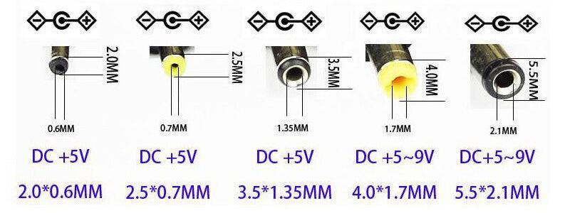 NÖRDIC 1m Strømkabel USB til DC med 5 kontakter USB DC Power