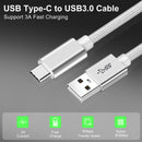 NÖRDIC 1m USB C til USB A Kabel USB3.1 Gen1 Hurtig opladning 3A 60W 5Gbps Nylon Flettet Hvid