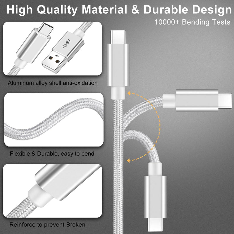 NÖRDIC 1m USB C til USB A Kabel USB3.1 Gen1 Hurtig opladning 3A 60W 5Gbps Nylon Flettet Hvid