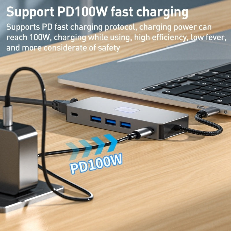 NÖRDIC 1 til 10 USB-C dockingstation 2xHDMI 4K60Hz 3xUSB3.0, 1xUSB-C, 1xRJ45 GigaLan, 1xPD100W, 1xSD & 1xMicroSD