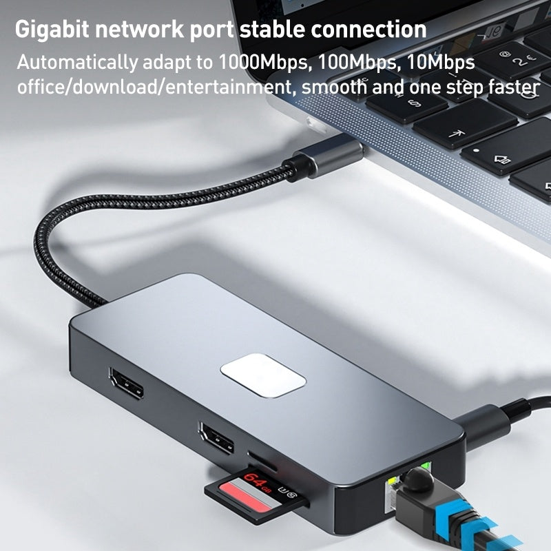 NÖRDIC 1 til 10 USB-C dockingstation 2xHDMI 4K60Hz 3xUSB3.0, 1xUSB-C, 1xRJ45 GigaLan, 1xPD100W, 1xSD & 1xMicroSD