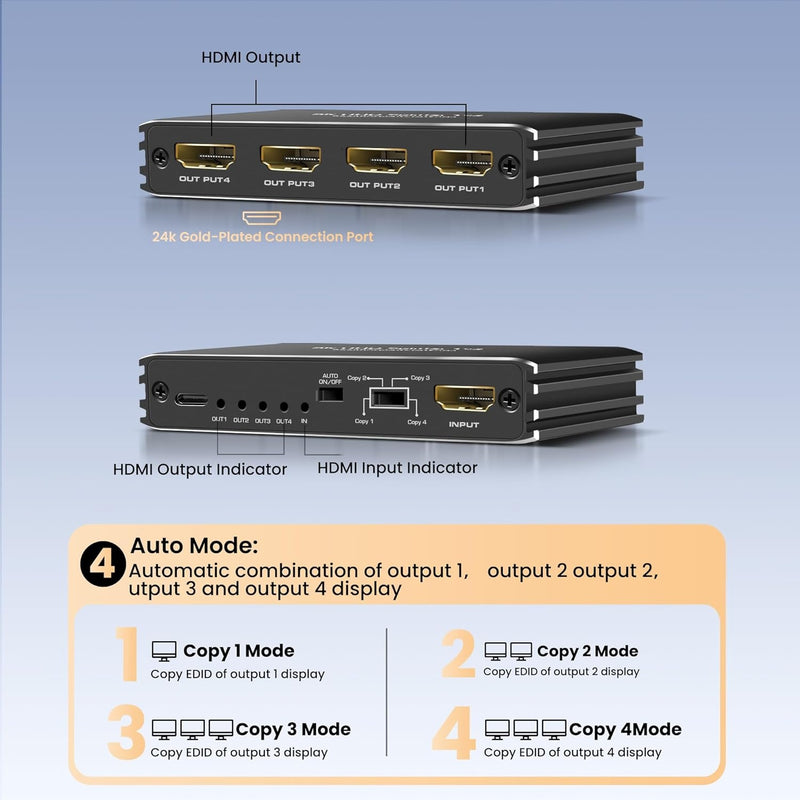 NÖRDIC 1 til 4 HDMI-splitter 2.1 8K60Hz 4K120Hz