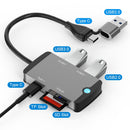 NÖRDIC 1 til 5 USB-dockingstation og kortlæser - SD, MicroSD/TF, 2x USB-A, 1xUSB-C
