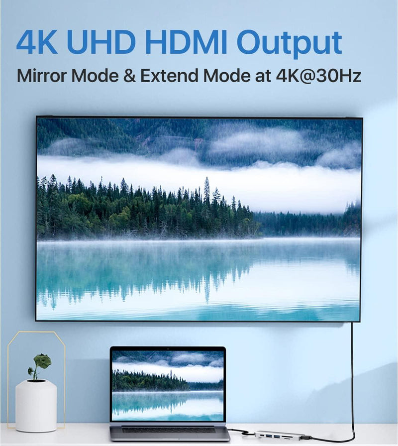 NÖRDIC 1 til 6 USB C aluminium dockingstation 1xHDMI 4K 30Hz  1xUSB-A 3.0 1xUSB-A 2.0 5Gbps 1xUSB C PD87W 1xSD/TF kortlæser