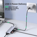 NÖRDIC 1 til 6 USB C aluminium dockingstation 1xHDMI 4K 30Hz  1xUSB-A 3.0 1xUSB-A 2.0 5Gbps 1xUSB C PD87W 1xSD/TF kortlæser