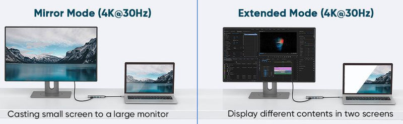 NÖRDIC 1 til 6 USB C aluminium dockingstation 1xHDMI 4K 30Hz  1xUSB-A 3.0 1xUSB-A 2.0 5Gbps 1xUSB C PD87W 1xSD/TF kortlæser