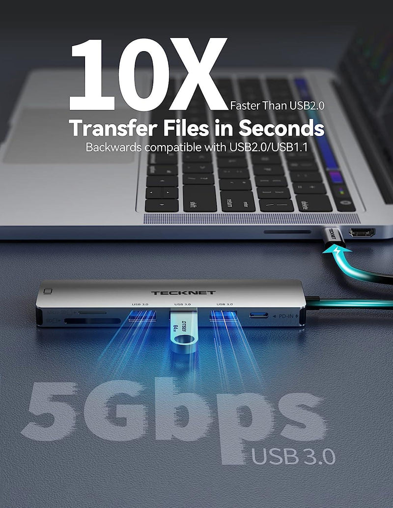 NÖRDIC 1 til 6 USB C aluminium dockingstation 1xHDMI 4K 30Hz  1xUSB-A 3.0 1xUSB-A 2.0 5Gbps 1xUSB C PD87W 1xSD/TF kortlæser