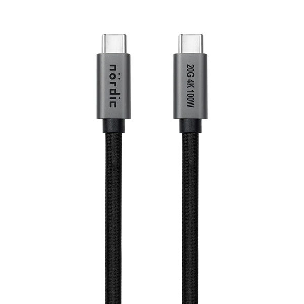 NÖRDIC 2m USB3.2 Gen2 USB-C til C Nylonflettet kabel Hurtigopladning med strømforsyning PD100W 20Gbps 5A med Emarker