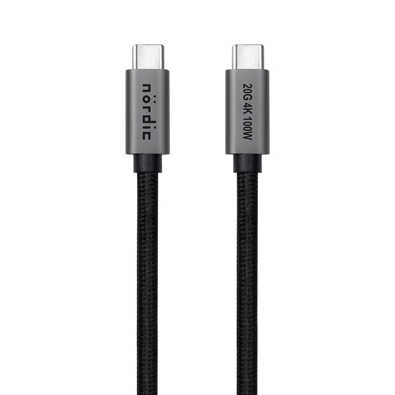 NÖRDIC 2m USB3.2 Gen2 USB-C til C Nylonflettet kabel Hurtigopladning med strømforsyning PD100W 20Gbps 5A med Emarker
