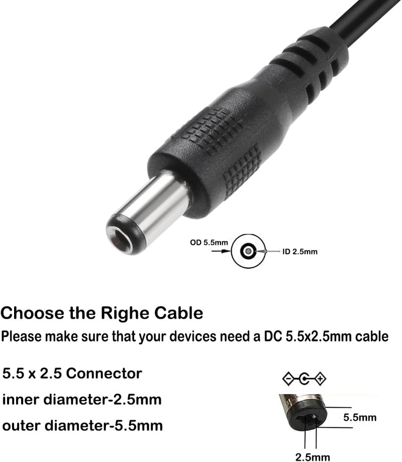 NÖRDIC 2 m USB-A kabel til DC 5.5×2.5 mm 2A