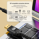 NÖRDIC 2 m nylonflettet DisplayPort 2.1 kabel DP80 UHBR20 80Gbps 16K/10K/8K@60Hz 4K@240/165/144Hz DSC 1.2a HDR HDCP 2.2 FreeSync G-Sync