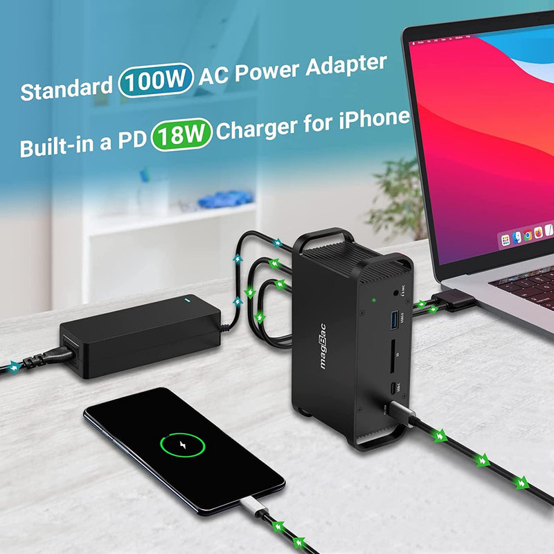 NÖRDIC 2 til 14 USB-C Macbook dockingstation dobbeltskærme 2xHDMI 4K60Hz 7xUSB 1xUSB-C PD100W 1xRJ45 1xAudio 1xSD Thunderbolt 3/4 USB4