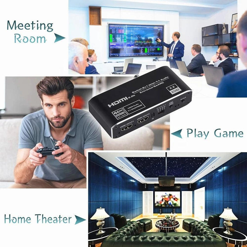 NÖRDIC 4K 60Hz HDMI-switch 2 til 1 med lydudtræk Toslink HDR HDCP2:3 ARC/eARC 7.1-lyd