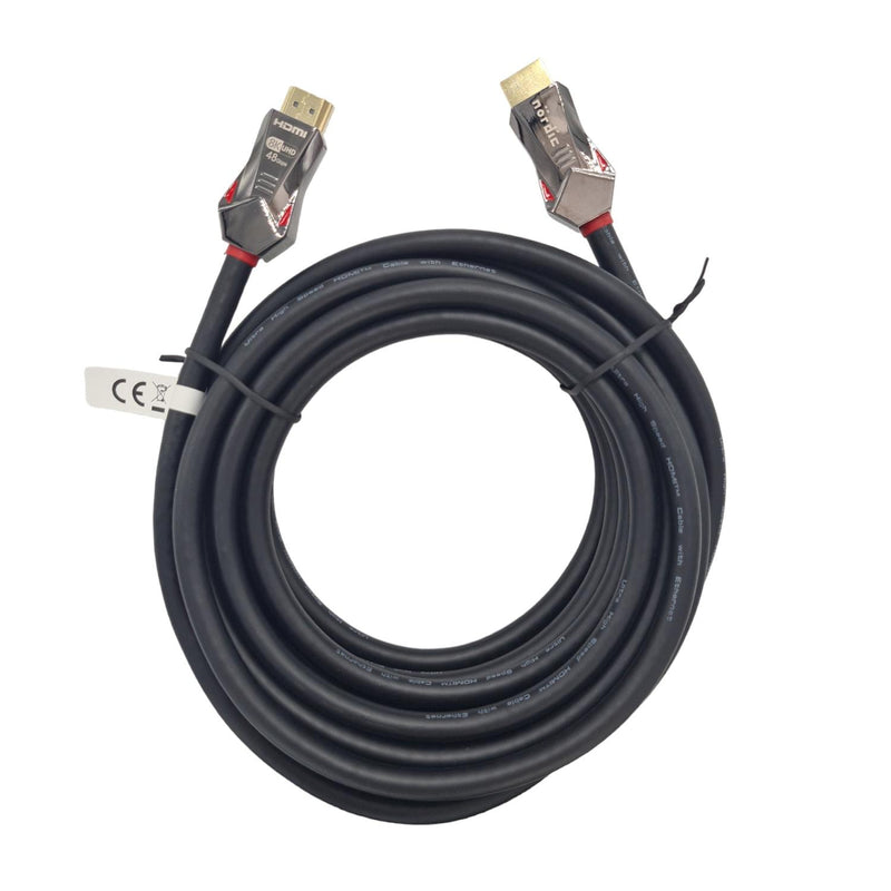 NÖRDIC CERTIFICEREDE KABLER 5m Ultra High Speed HDMI 2.1 8K 60Hz 4K 120Hz 48Gbps Dynamic HDR eARC VRR Nylon flettet kabel Guldbelagte stik
