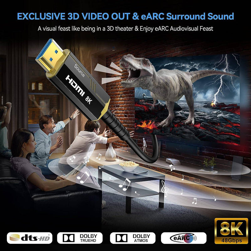 NÖRDIC CERTIFIED 10m Ultra High Speed HDMI 2.1 aktivt AOC optisk fiberkabel 8K 60Hz 4K 120Hz 48Gbps Dynamic HDR, eARC, VRR