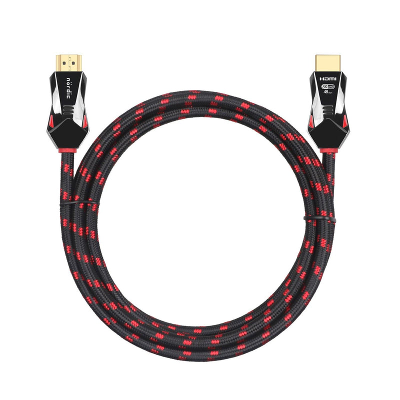 NÖRDIC CERTIFIED CABLES 1m Ultra High Speed HDMI 2.1 8K 60Hz 4K 120Hz 48Gbps Dynamic HDR eARC VRR nylonflätad kabel guldpläterade kontakter