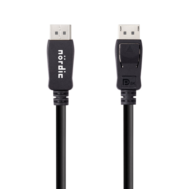 NÖRDIC CERTIFIED CABLES 3m nylonflettet Displayportkabel 1.4 UHD 8K60Hz 4K144Hz HBR3 32,4Gbps 10-bit HDR PVC