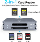 NÖRDIC Dual-Slot CFexpress Type A og SD-kortlæser, USB 3.2 Gen 2 10Gbps Windows/Mac/Linux/Android