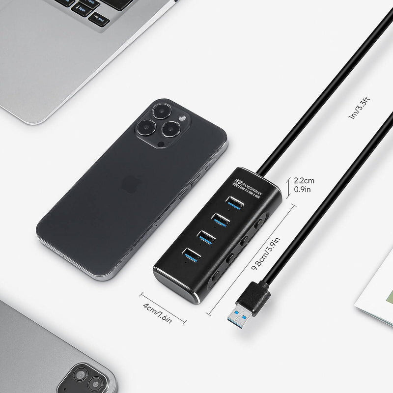 NÖRDIC Gen2 3.2 USB-A 4-ports Powered Hub 10Gbps 1m kabel individuel switch