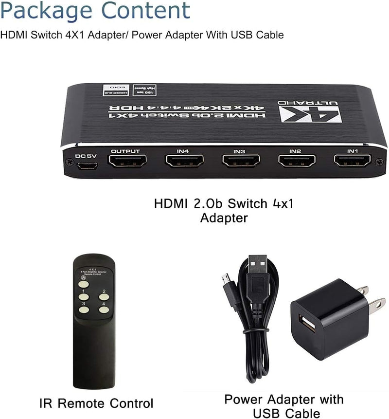NÖRDIC HDMI 2.0 4x1 Switch 4K60Hz med fjernbetjening
