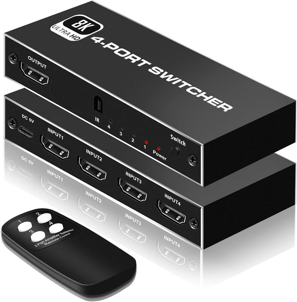 NÖRDIC HDMI 2.1 Switch 4 til 1 8K60Hz 4K144Hz 48Gbps