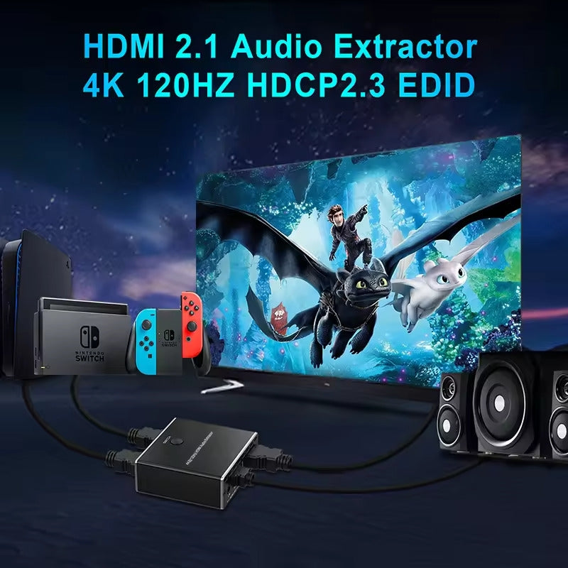 NÖRDIC HDMI 2.1 switch og extractor 8K60Hz 4K120Hz ARC EDID, S/PDIF og AUX extractor